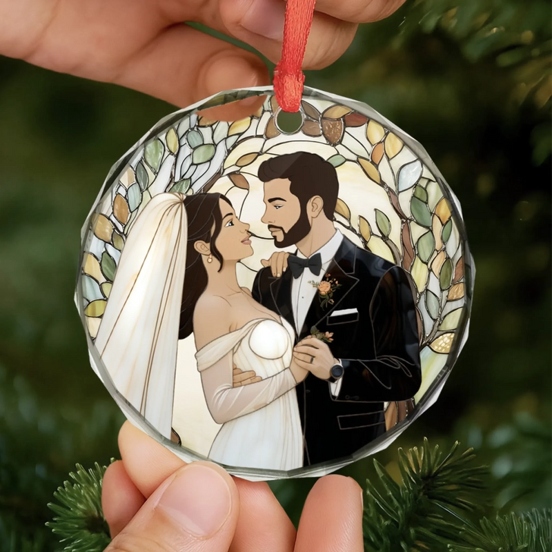 Custom Photo Circle Glass Ornament - Personalized Anniversary Wedding Gifts For Husband And Wife, Him And Her - Two Souls Choosing Us Daily
