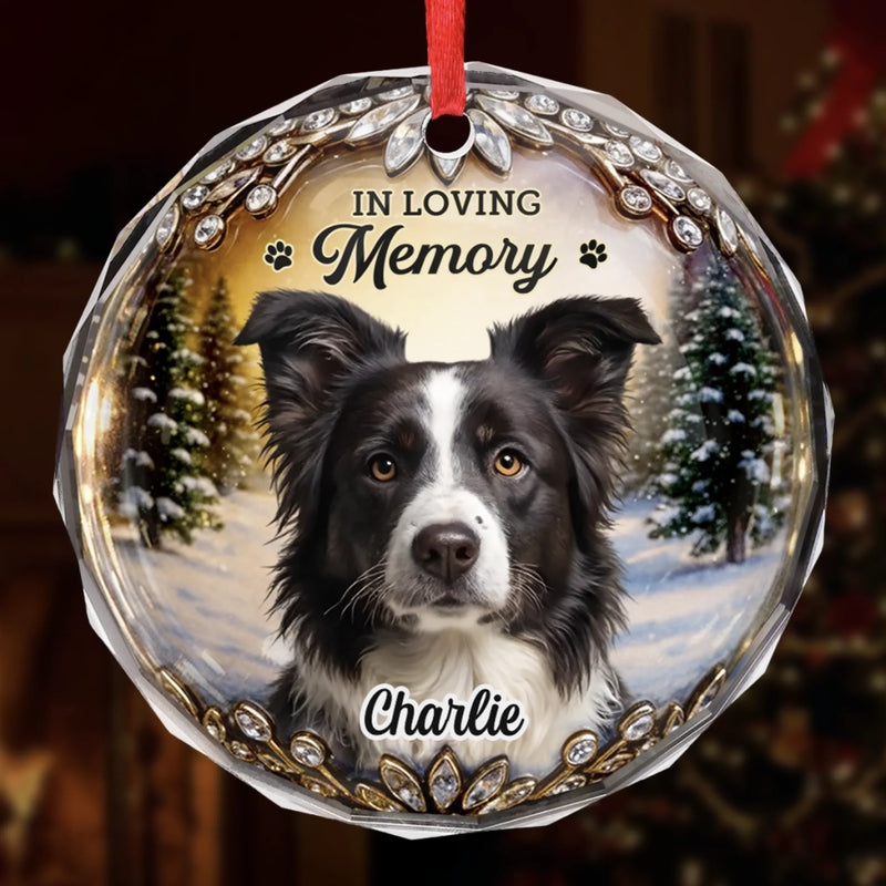 Custom Photo Circle Glass Ornament - Personalized Pet Christmas Memorial Sympathy Gifts For Dogs, Cats - Warm Memories Forever Loved