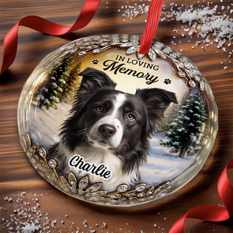 Custom Photo Circle Glass Ornament - Personalized Pet Christmas Memorial Sympathy Gifts For Dogs, Cats - Warm Memories Forever Loved