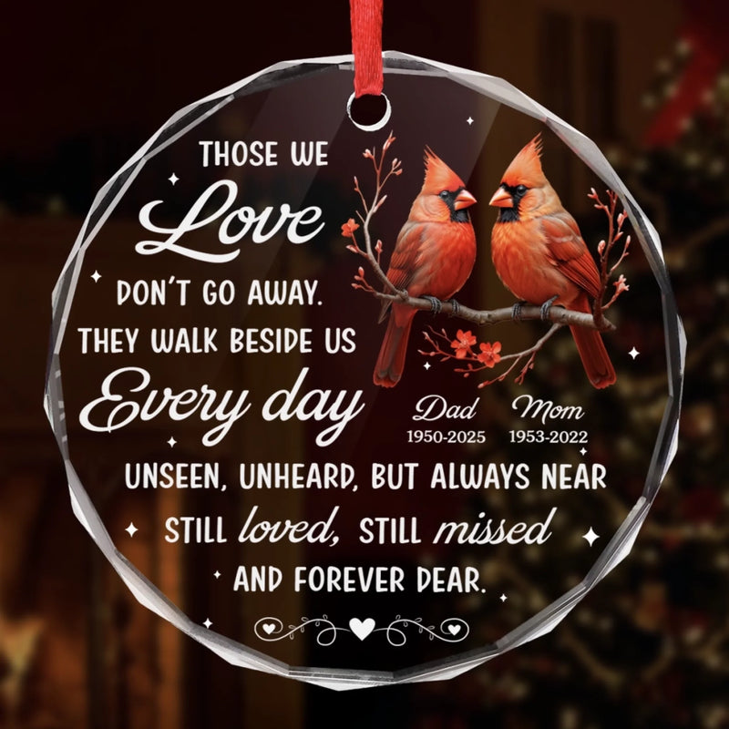 Custom Cardinal Circle Glass Ornament - Personalized Christmas Memorial Sympathy Gifts For Loss Of Mom, Dad - Heaven Is Not Far