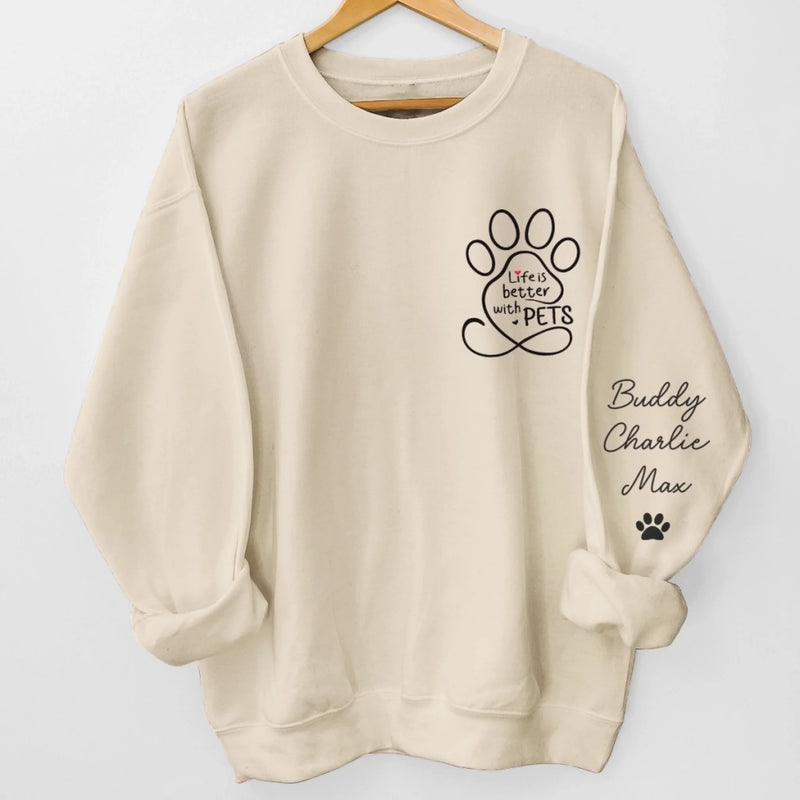 Custom Unisex Sweatshirt, Hoodie With Design On Sleeve -  Personalized Christmas Birthday Gifts For Dog Cat Lovers, Dog Dad And Mom, Cat Owners - Loved By My Fur Crew