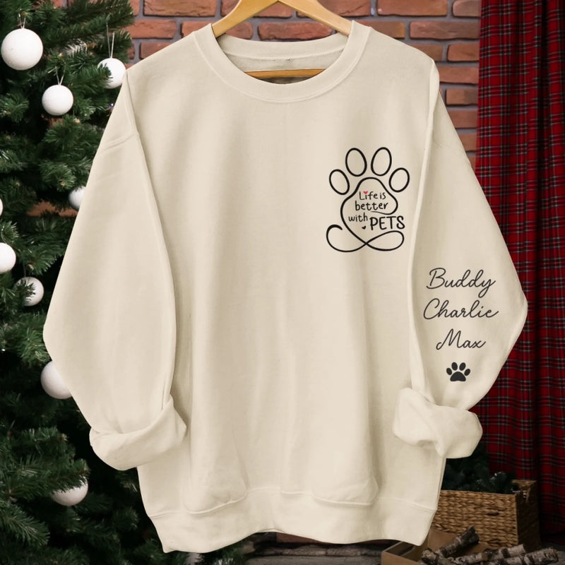 Custom Unisex Sweatshirt, Hoodie With Design On Sleeve -  Personalized Christmas Birthday Gifts For Dog Cat Lovers, Dog Dad And Mom, Cat Owners - Loved By My Fur Crew