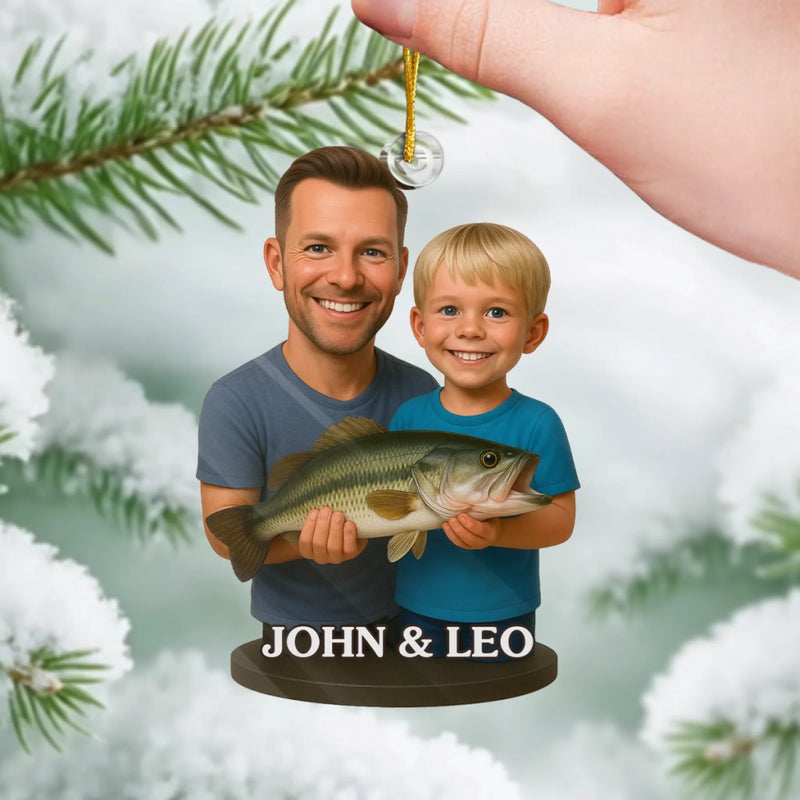Custom Photo Acrylic Ornament - Personalized Christmas Birthday Fishing Gifts For Fisherman - Dad’s Little Fishing Partners Forever
