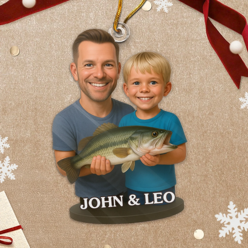 Custom Photo Acrylic Ornament - Personalized Christmas Birthday Fishing Gifts For Fisherman - Dad’s Little Fishing Partners Forever
