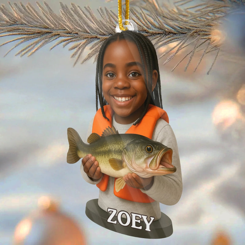 Custom Photo Acrylic Ornament - Personalized Christmas Birthday Fishing Gifts For Fisherman - Little Hands, Big Fishing Adventures