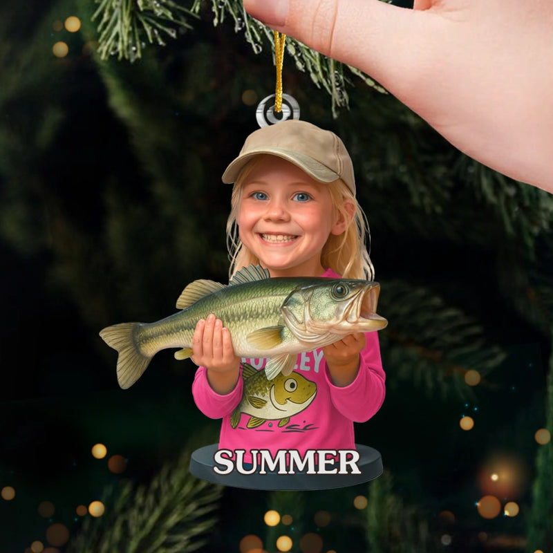 Custom Photo Acrylic Ornament - Personalized Christmas Birthday Fishing Gifts For Fisherman - Tiny Fishergirl With Big Dreams