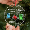 Custom Long Distance Circle Glass Ornament - Personalized Christmas Birthday Gifts For Brother, Sister - Miles Apart Hearts Aligned