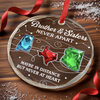 Custom Long Distance Circle Glass Ornament - Personalized Christmas Birthday Gifts For Brother, Sister - Miles Apart Hearts Aligned