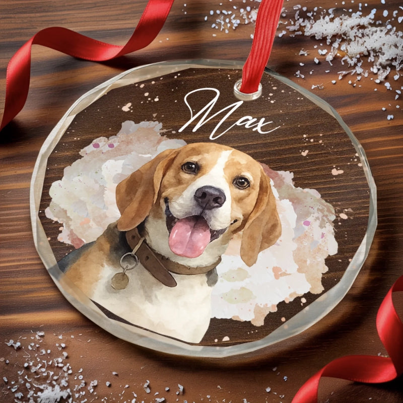 Custom Photo Circle Glass Ornament - Personalized Pet Christmas Memorial Sympathy Gifts For Dogs, Cats - Pawprints In My Heart