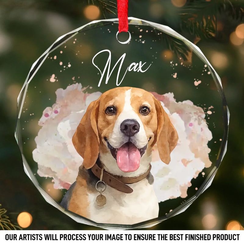 Custom Photo Circle Glass Ornament - Personalized Pet Christmas Memorial Sympathy Gifts For Dogs, Cats - Pawprints In My Heart