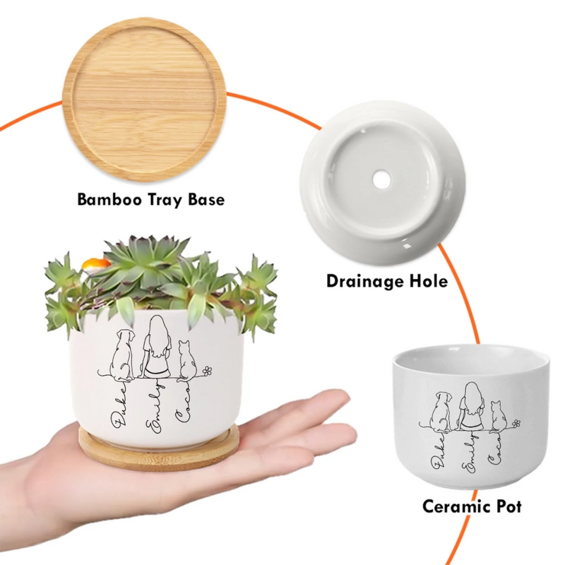 Custom Home Decor Ceramic Plant Pot - Personalized Birthday Gifts For Dog Cat Lovers, Dog Dad And Mom, Cat Owners - Plant Love Grow Happiness