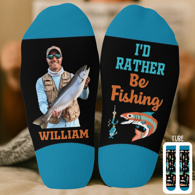 Custom Photo Crew Socks - Personalized Christmas Birthday Fishing Gifts For Fisherman - Professional Line Caster