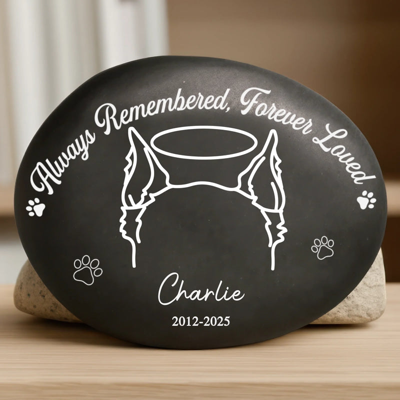 Custom Printed Rock - Personalized Pet Memorial Gifts For Dogs, Cats - Always Remembered, Forever Loved