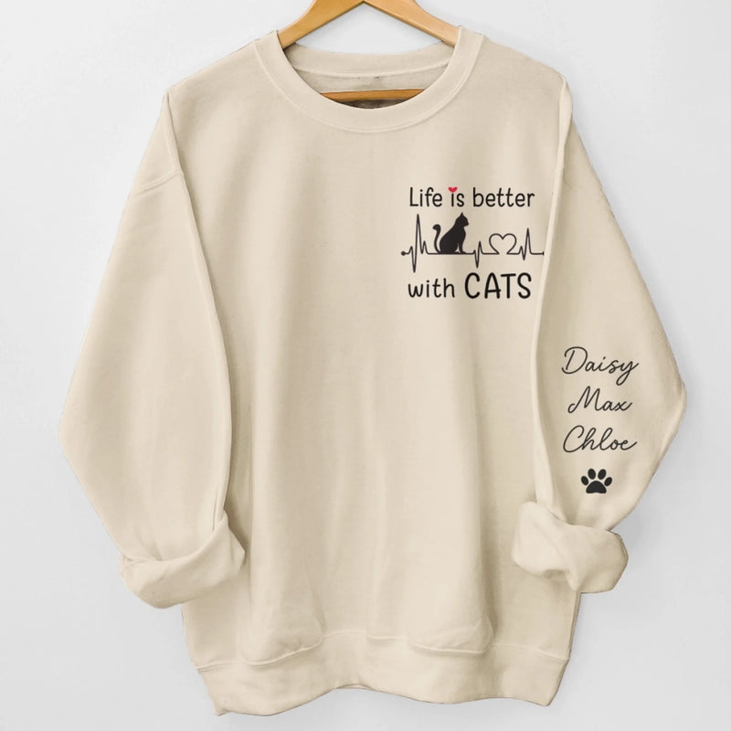 Custom Unisex Sweatshirt, Hoodie With Design On Sleeve - Personalized Christmas Birthday Gifts For Cat Lovers, Cat Mom And Dad - My Therapist Has Whiskers