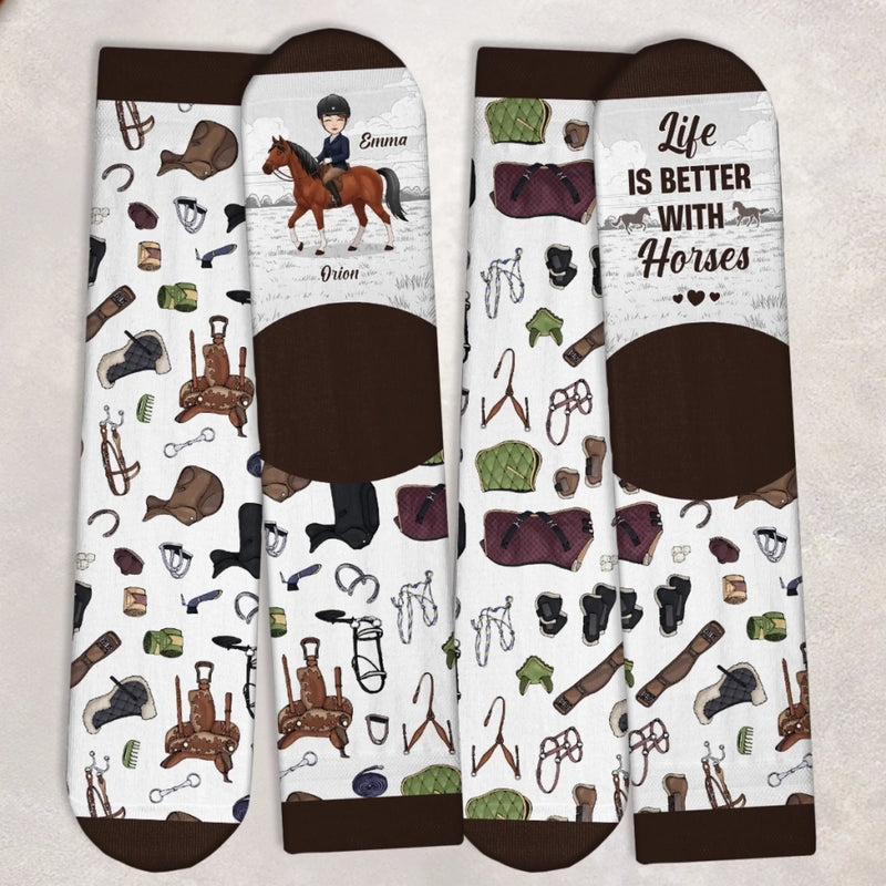 Custom Horse Riding Crew Socks - Personalized Birthday Gifts For Men And Women, Horse Lovers - Life Is Better With Horses