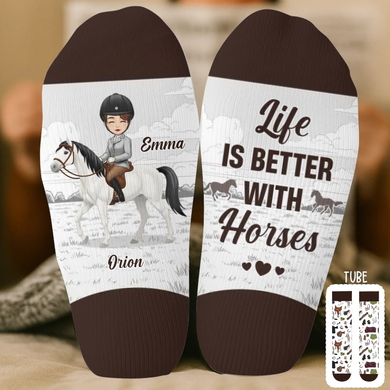 Custom Horse Riding Crew Socks - Personalized Birthday Gifts For Men And Women, Horse Lovers - Life Is Better With Horses