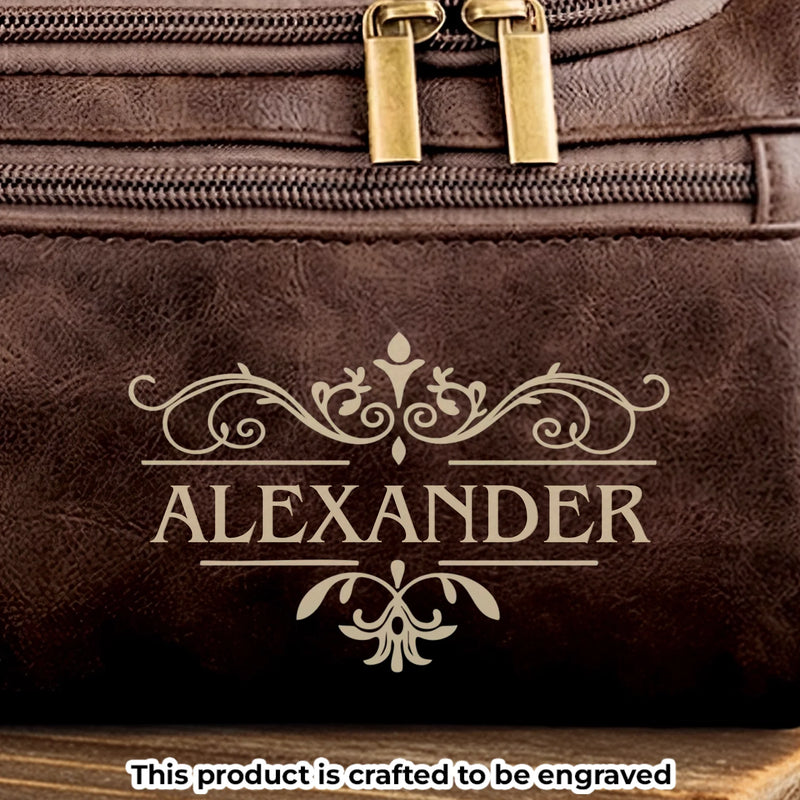 Custom Engraved Leather Toiletry Bag - Personalized Birthday Gifts For Dad, Brother, Grandpa, Husband - Crafted For A Good Man