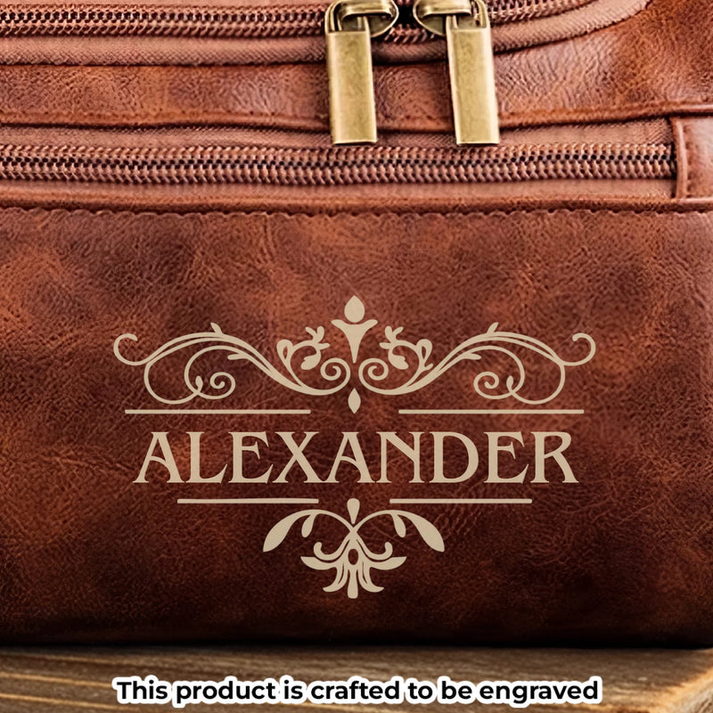 Custom Engraved Leather Toiletry Bag - Personalized Birthday Gifts For Dad, Brother, Grandpa, Husband - Crafted For A Good Man