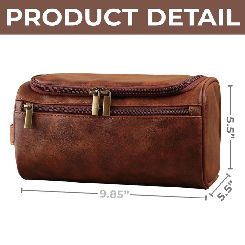 Custom Engraved Leather Toiletry Bag - Personalized Birthday Gifts For Dad, Brother, Grandpa, Husband - Crafted For A Good Man