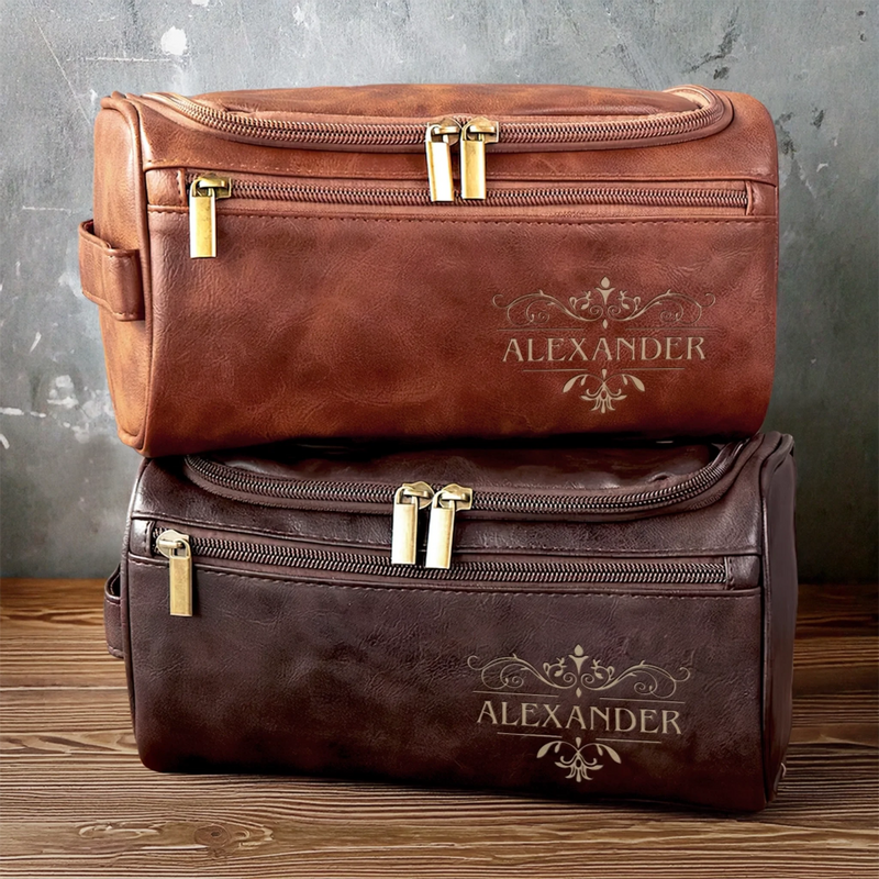 Custom Engraved Leather Toiletry Bag - Personalized Birthday Gifts For Dad, Brother, Grandpa, Husband - Crafted For A Good Man
