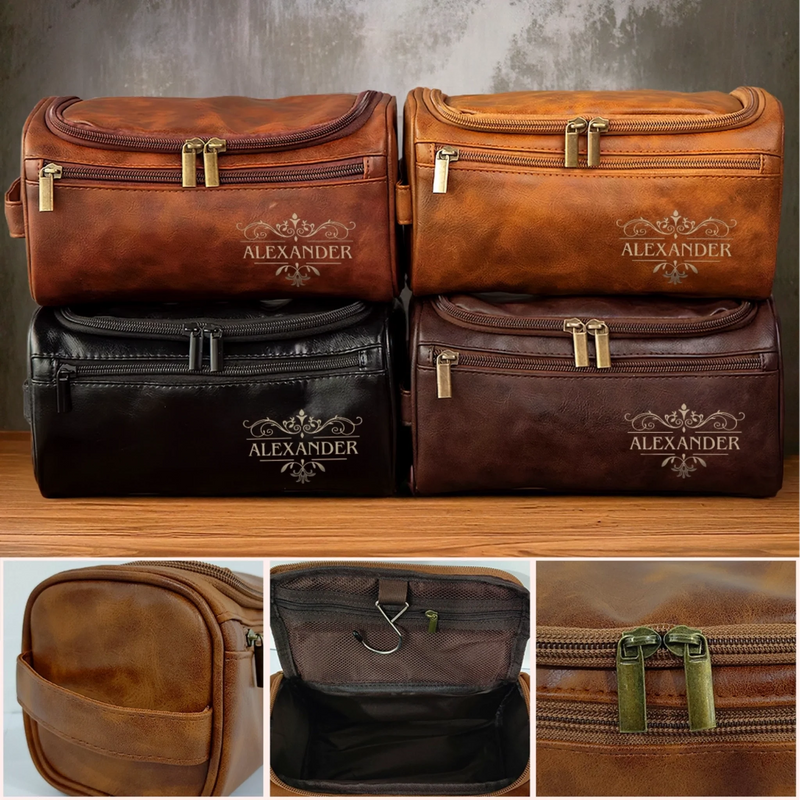 Custom Engraved Leather Toiletry Bag - Personalized Birthday Gifts For Dad, Brother, Grandpa, Husband - Crafted For A Good Man