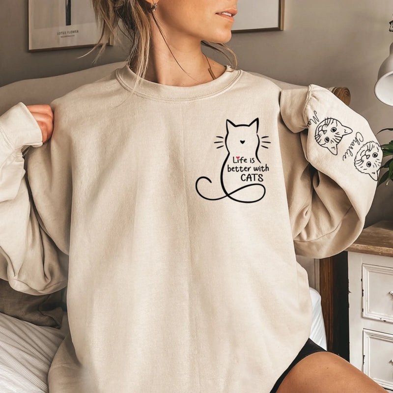 Custom Unisex Sweatshirt, Hoodie With Design On Sleeve - Personalized Christmas Birthday Gifts For Cat Lovers, Cat Mom And Dad - Cats Rule, Humans Drool