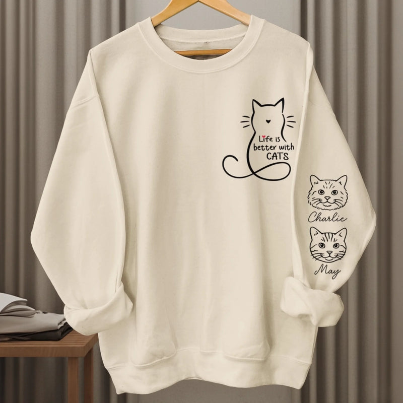 Custom Unisex Sweatshirt, Hoodie With Design On Sleeve - Personalized Christmas Birthday Gifts For Cat Lovers, Cat Mom And Dad - Cats Rule, Humans Drool