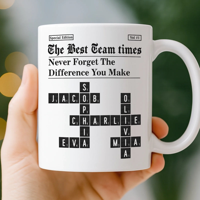 Custom Scrabble Mug - Personalized Birthday Gifts For Coworker, Work Bestie - Teamwork Makes Every Day Better