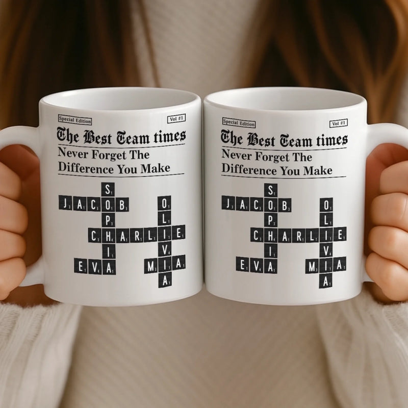Custom Scrabble Mug - Personalized Birthday Gifts For Coworker, Work Bestie - Teamwork Makes Every Day Better
