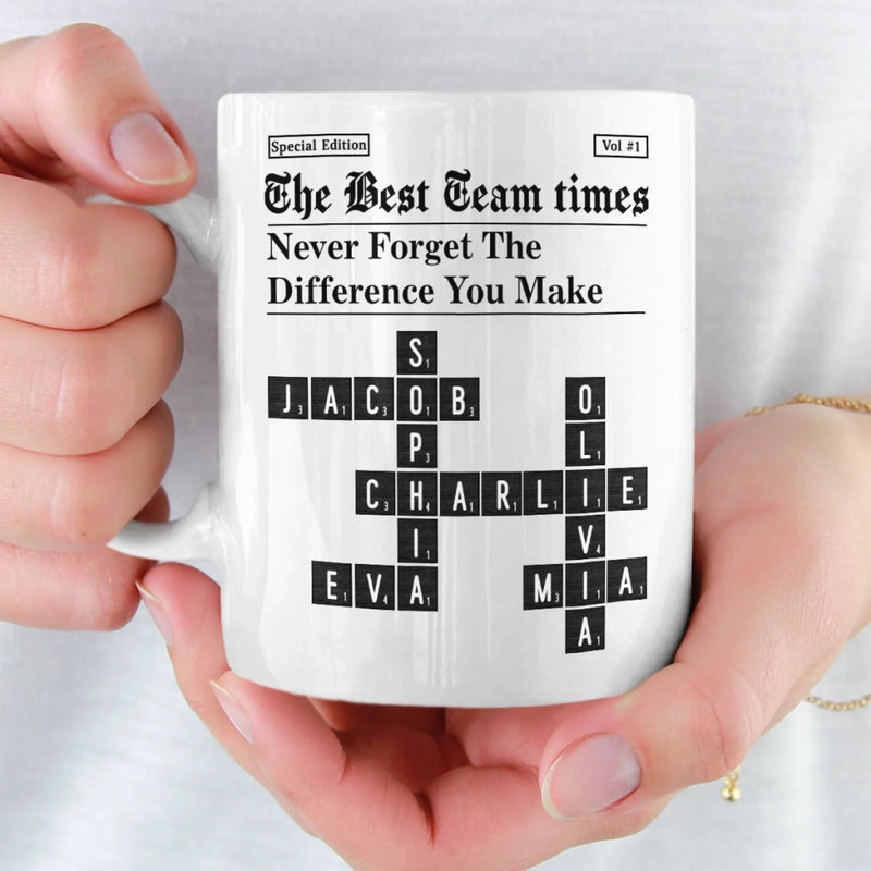 Custom Scrabble Mug - Personalized Birthday Gifts For Coworker, Work Bestie - Teamwork Makes Every Day Better
