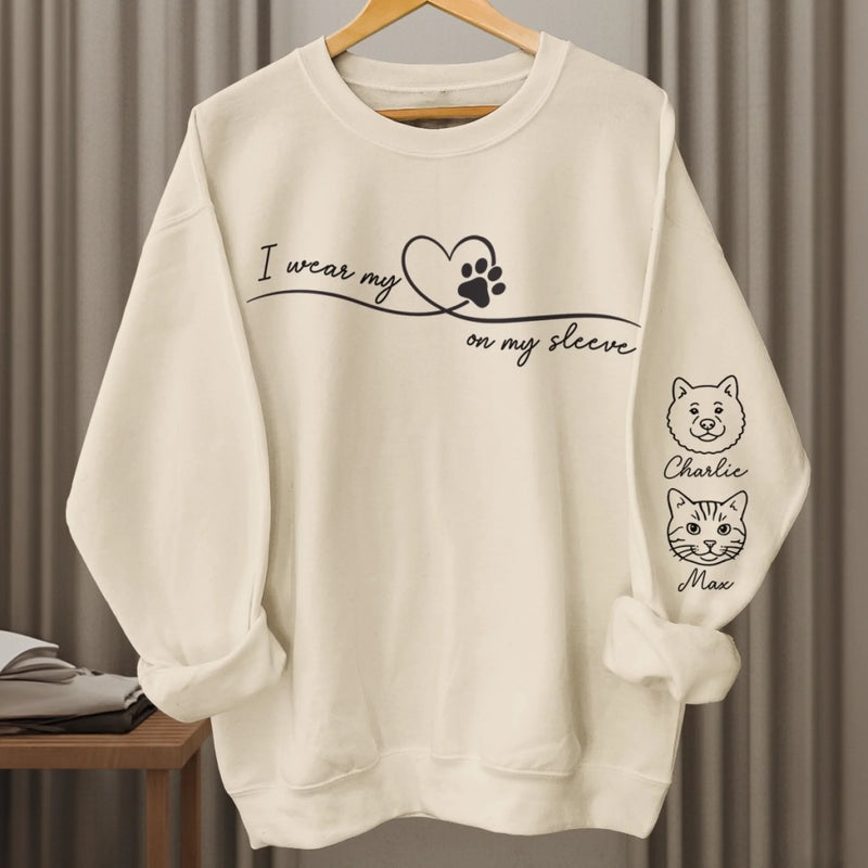 Custom Unisex Sweatshirt, Hoodie With Design On Sleeve - Personalized Christmas Birthday Gifts For Dog Cat Lovers, Dog Dad And Mom, Cat Owners - My Heart Runs On Paw Power