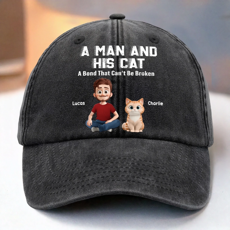 Custom Vintage Washed Denim Baseball Cap US - Personalized Birthday Gifts For Cat Lovers, Cat Mom And Dad - Adventures With My Furry Fam