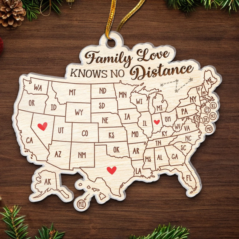 Custom Long Distance Acrylic Ornament - Personalized Christmas Birthday Gifts For Mom, Dad, Brother, Sister, Kids - Family Love Knows No Distance