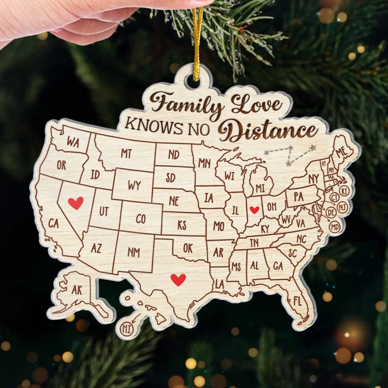 Custom Long Distance Acrylic Ornament - Personalized Christmas Birthday Gifts For Mom, Dad, Brother, Sister, Kids - Family Love Knows No Distance