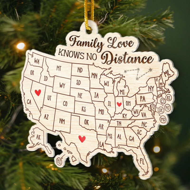 Custom Long Distance Acrylic Ornament - Personalized Christmas Birthday Gifts For Mom, Dad, Brother, Sister, Kids - Family Love Knows No Distance