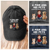 Custom Vintage Washed Denim Baseball Cap US - Personalized Birthday Gifts For Dog Cat Lovers, Dog Dad And Mom, Cat Owners - A Man And His Squad