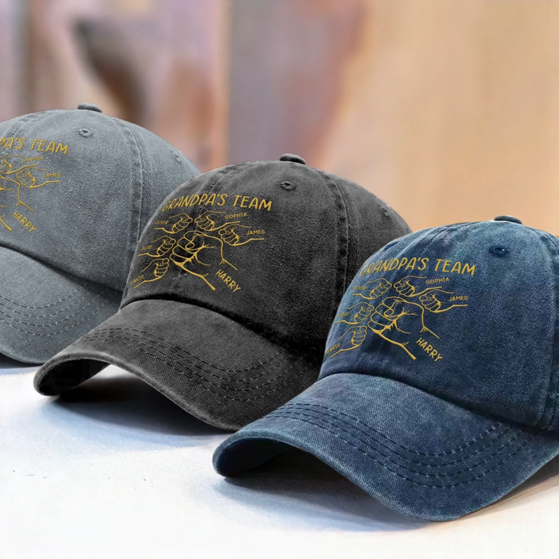 Custom Vintage Washed Denim Baseball Cap US - Personalized Birthday Gifts For Dad, Grandpa - Dad Powered By Kid Smiles