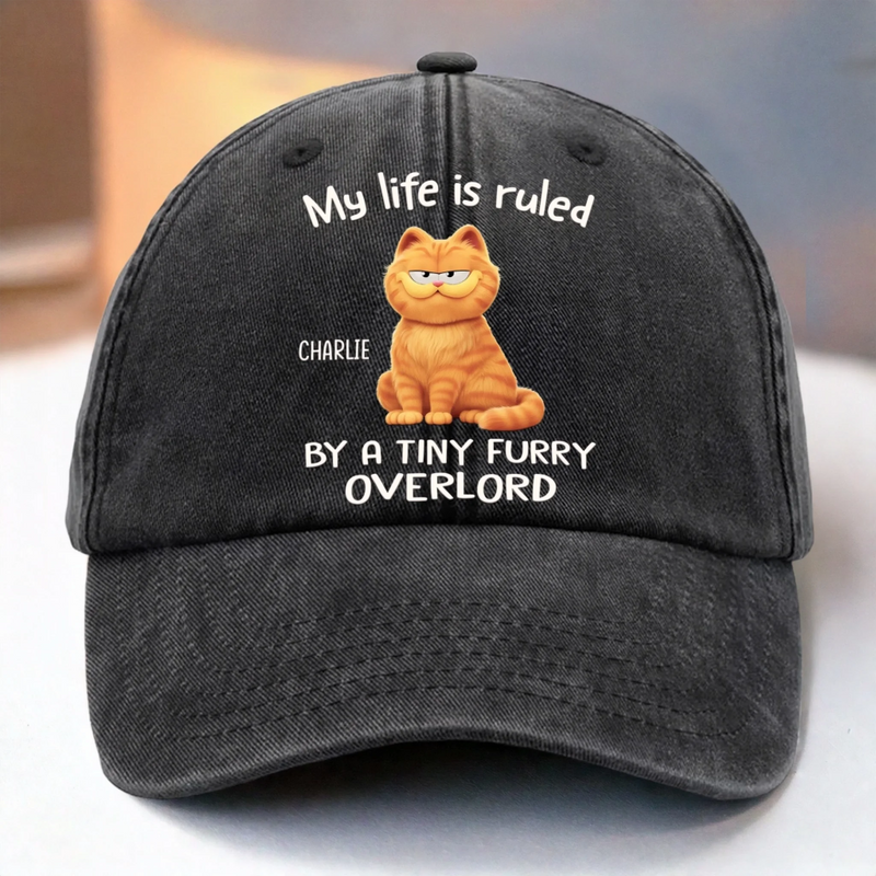 Custom Vintage Washed Denim Baseball Cap US - Personalized Birthday Gifts For Cat Lovers, Cat Mom And Dad - Feline Overlord Approved