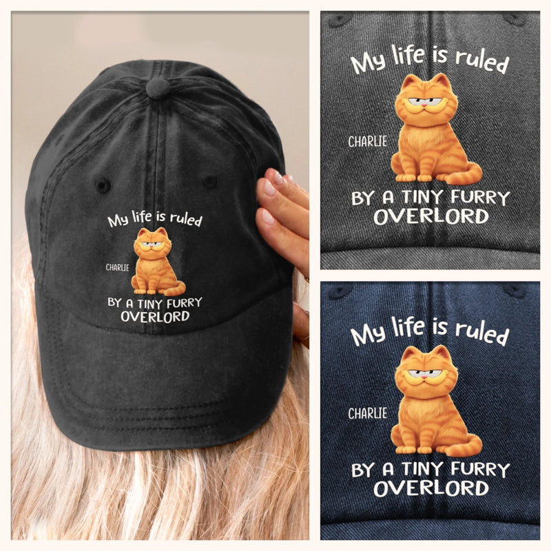 Custom Vintage Washed Denim Baseball Cap US - Personalized Birthday Gifts For Cat Lovers, Cat Mom And Dad - Feline Overlord Approved