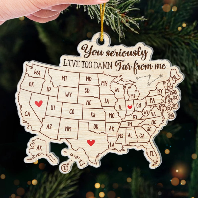 Custom Long Distance Acrylic Ornament - Personalized Best Friend Christmas Birthday Gifts For Women, Besties, Sisters, BFF - Bestie Love Knows No Distance