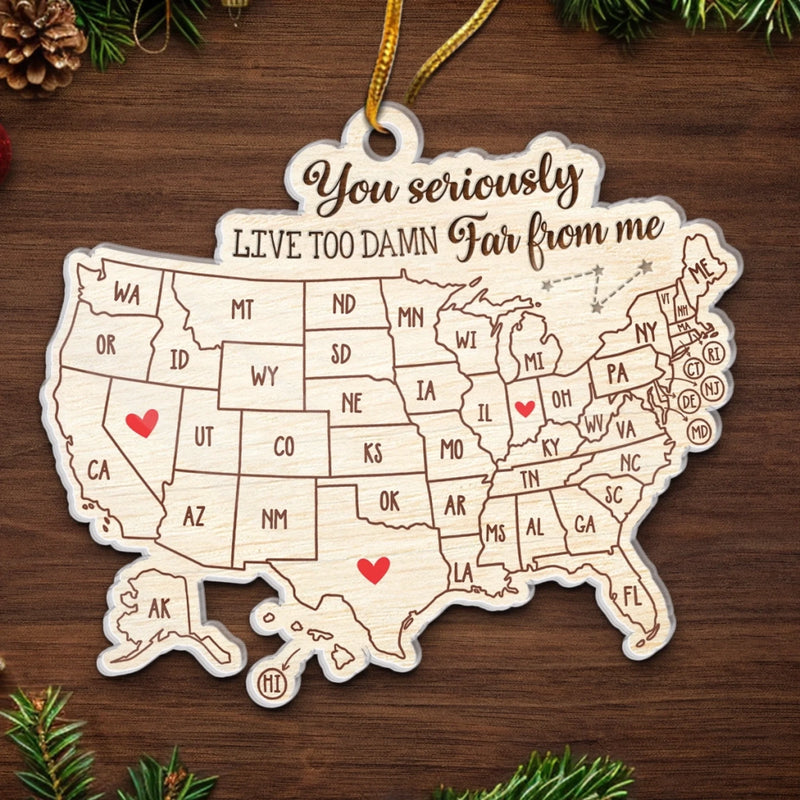 Custom Long Distance Acrylic Ornament - Personalized Best Friend Christmas Birthday Gifts For Women, Besties, Sisters, BFF - Bestie Love Knows No Distance