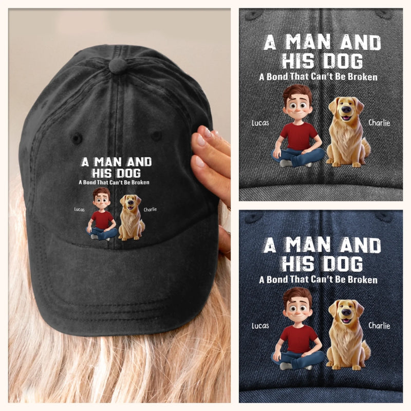 Custom Vintage Washed Denim Baseball Cap US - Personalized Christmas Birthday Gifts For Dog Lovers, Dog Dad And Mom - Fluffy Crew Forever