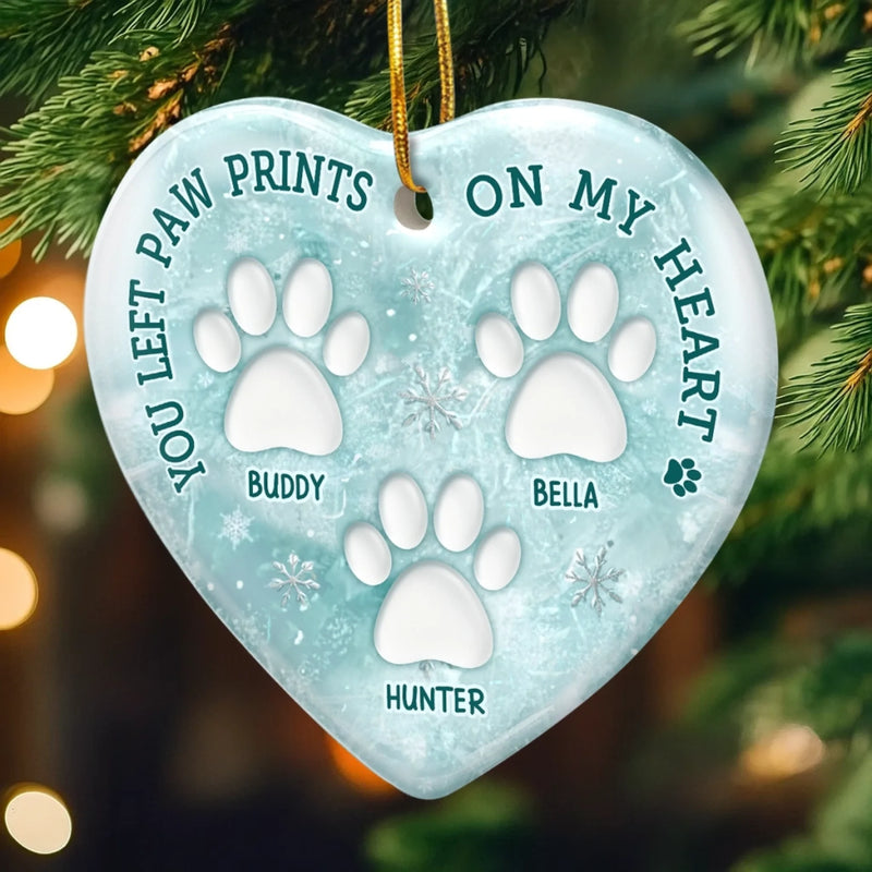 Custom Ceramic Ornament - Personalized Pet Christmas Memorial Sympathy Gifts For Dogs, Cats - Paws In Hearts Forever Loved