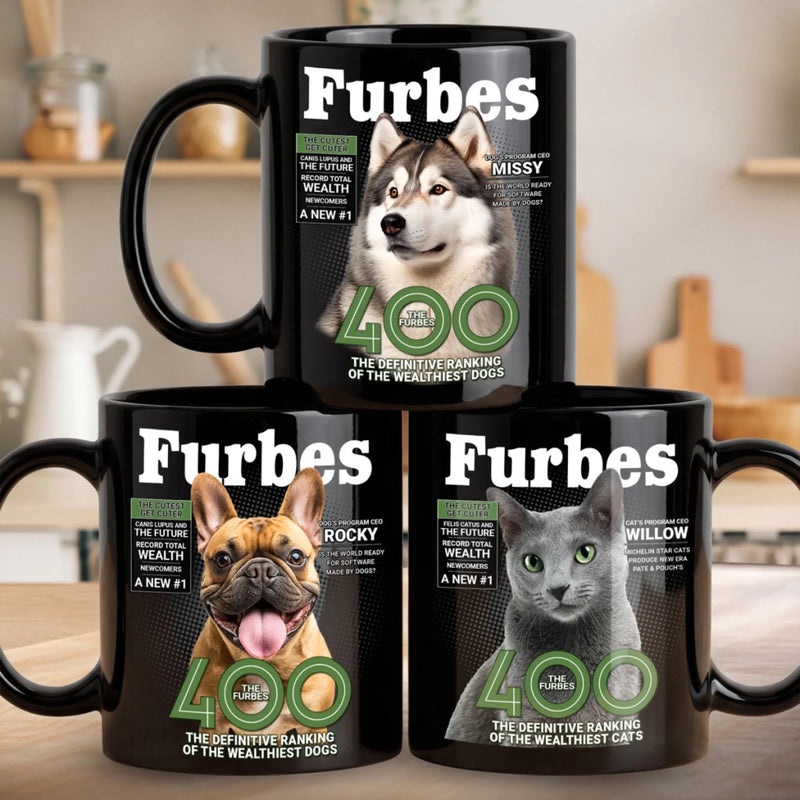 Custom Photo Magazine Black Mug - Personalized Birthday Gifts For Dog Cat Lovers, Dog Dad And Mom, Cat Owners - Sipping With My Fur Baby