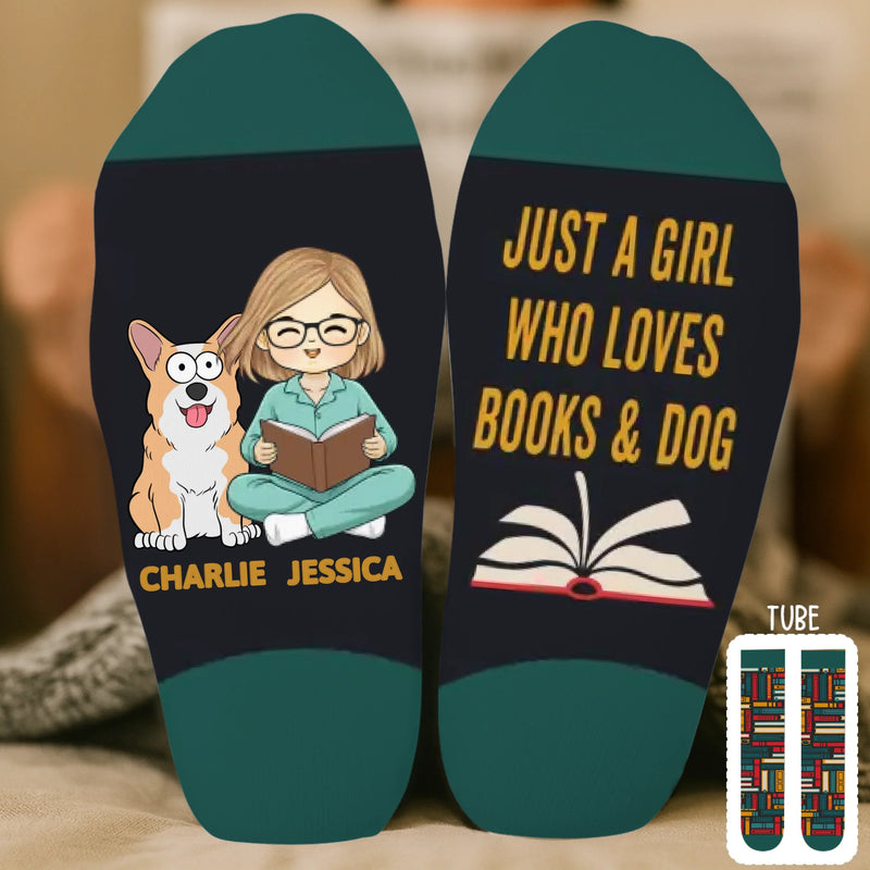 Custom Crew Socks - Personalized Bookish Gifts For Book Lovers, Bookworms, Dog Dad And Mom - Books And Dogs