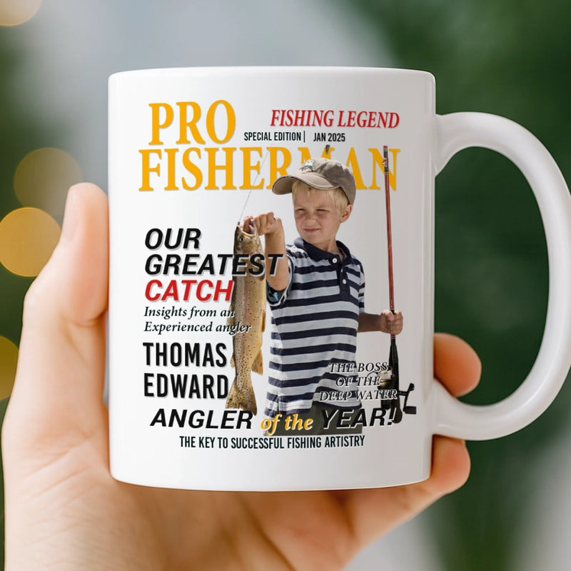 Custom Photo Magazine Mug - Personalized Birthday Gifts For Fisherman - Small Kid Big Happy