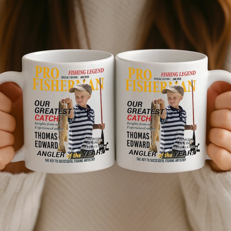 Custom Photo Magazine Mug - Personalized Birthday Gifts For Fisherman - Small Kid Big Happy
