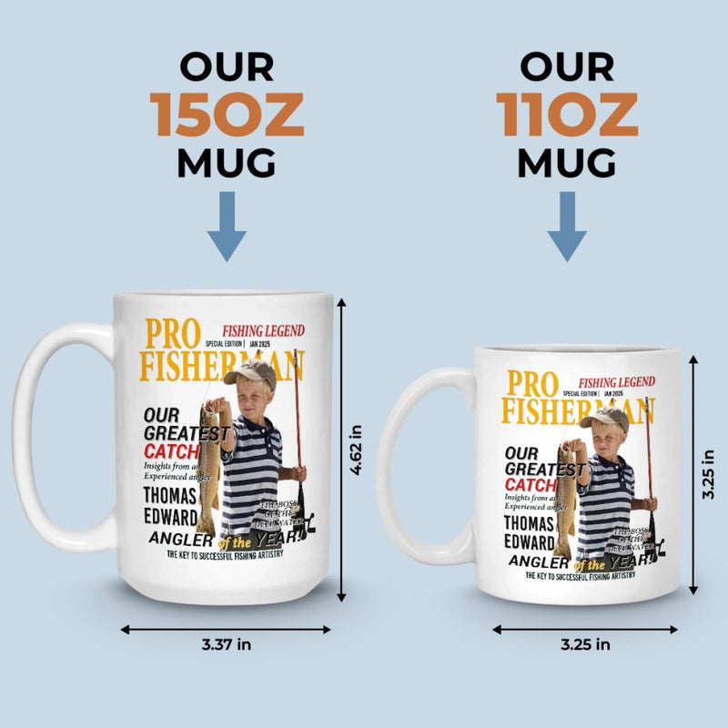 Custom Photo Magazine Mug - Personalized Birthday Gifts For Fisherman - Small Kid Big Happy