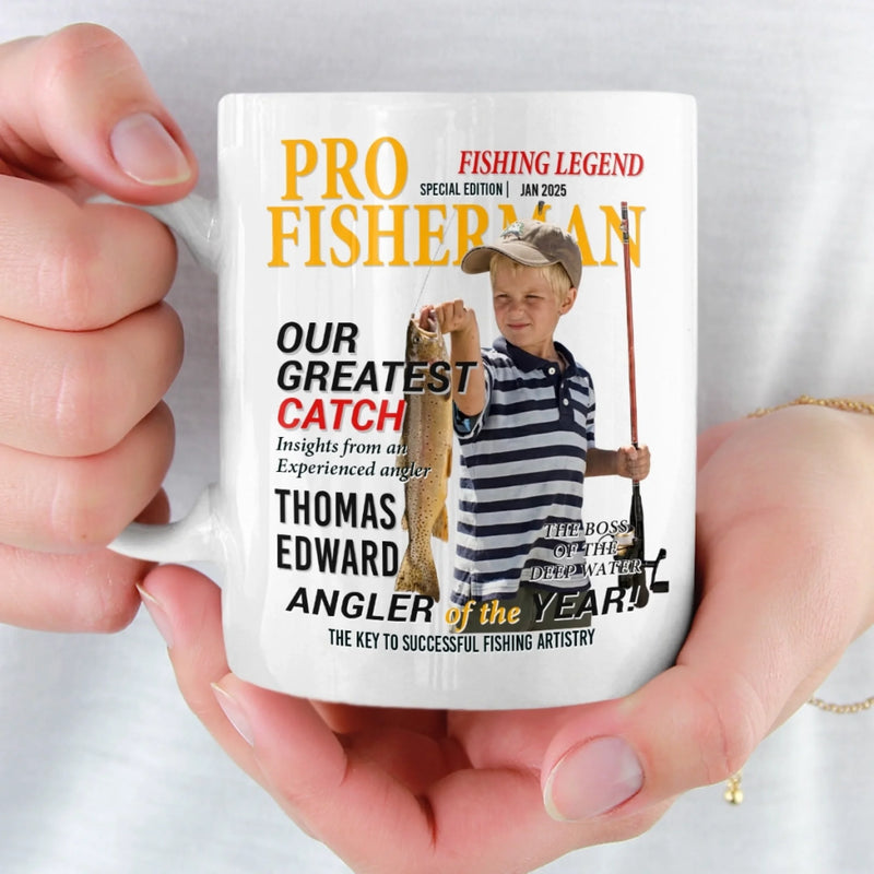Custom Photo Magazine Mug - Personalized Birthday Gifts For Fisherman - Small Kid Big Happy