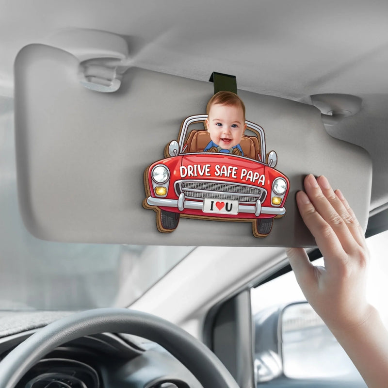 Custom Photo Car Visor Clip - Personalized Birthday Gifts For Dad, Grandpa - Carry My Love With You